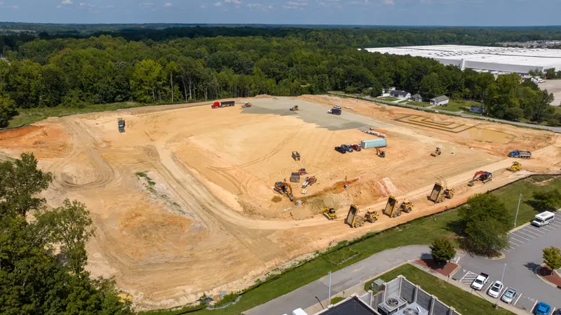 Aerial view of a graded building pad