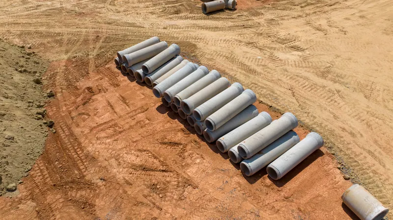 Concrete storm pipe staged on the site
