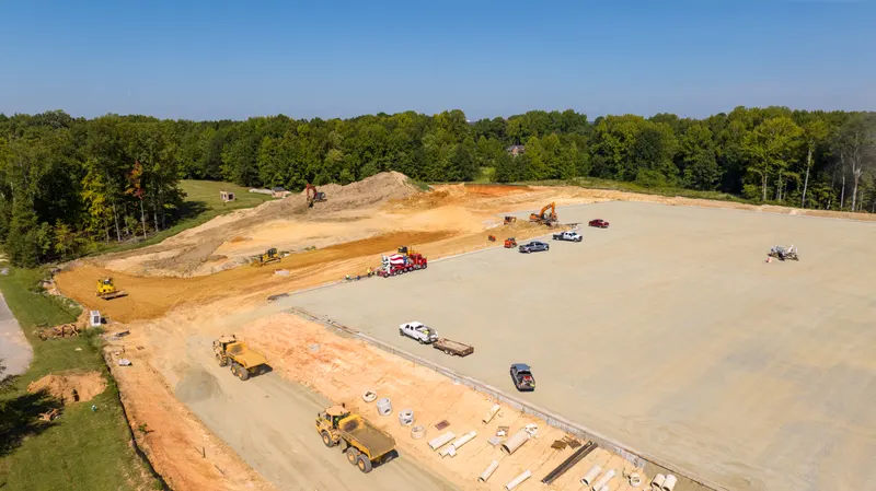 Aerial view of the site and stone base where the water line runs